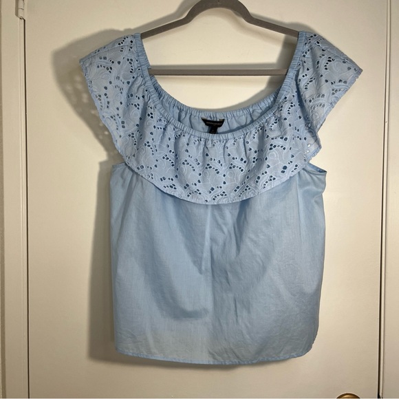 Banana Republic Tops - NWT Banana Republic Sky Blue Eyelet Blouse Sz Large Boho Feminine Beach